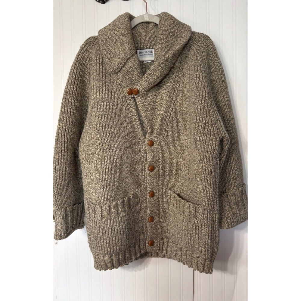 French Creek Sheep & Wool Co Virgin Wool‎ Shawl Cardigan Oatmeal Mens Medium